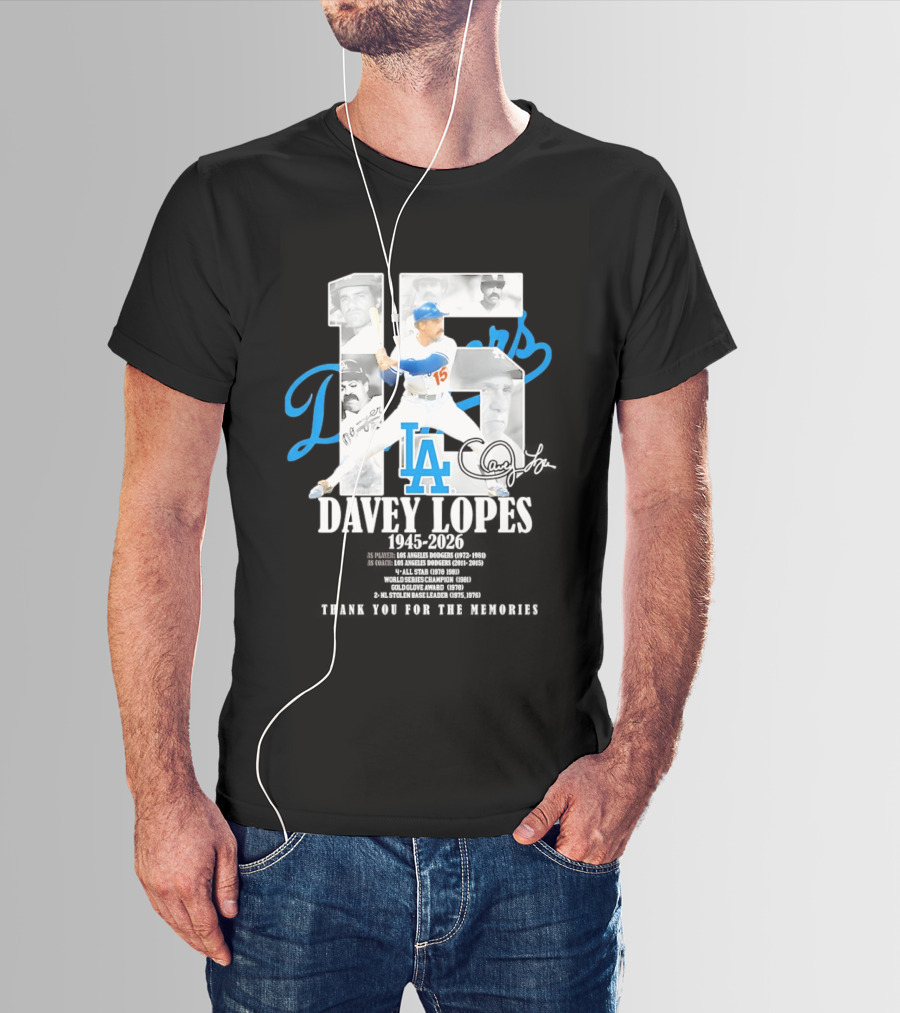 Davey Lopes Los Angeles Dodgers 15 1945 2026 Thank You White Blue T-Shirt