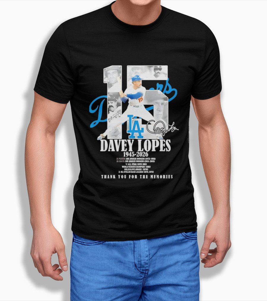 Davey Lopes Los Angeles Dodgers 15 1945 2026 Thank You White Blue T-Shirt