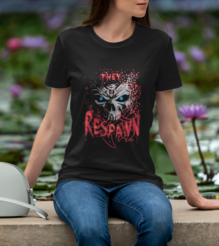 They Respawn Skull Blue Eyes Graffiti T-Shirt