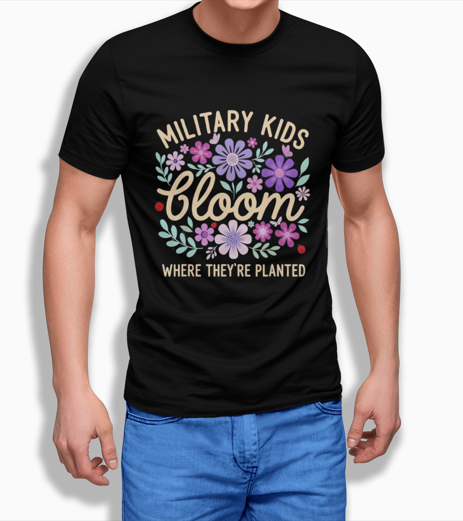 Military Kids Bloom Where They're Planted Purple Floral Dandelion T-Shirt