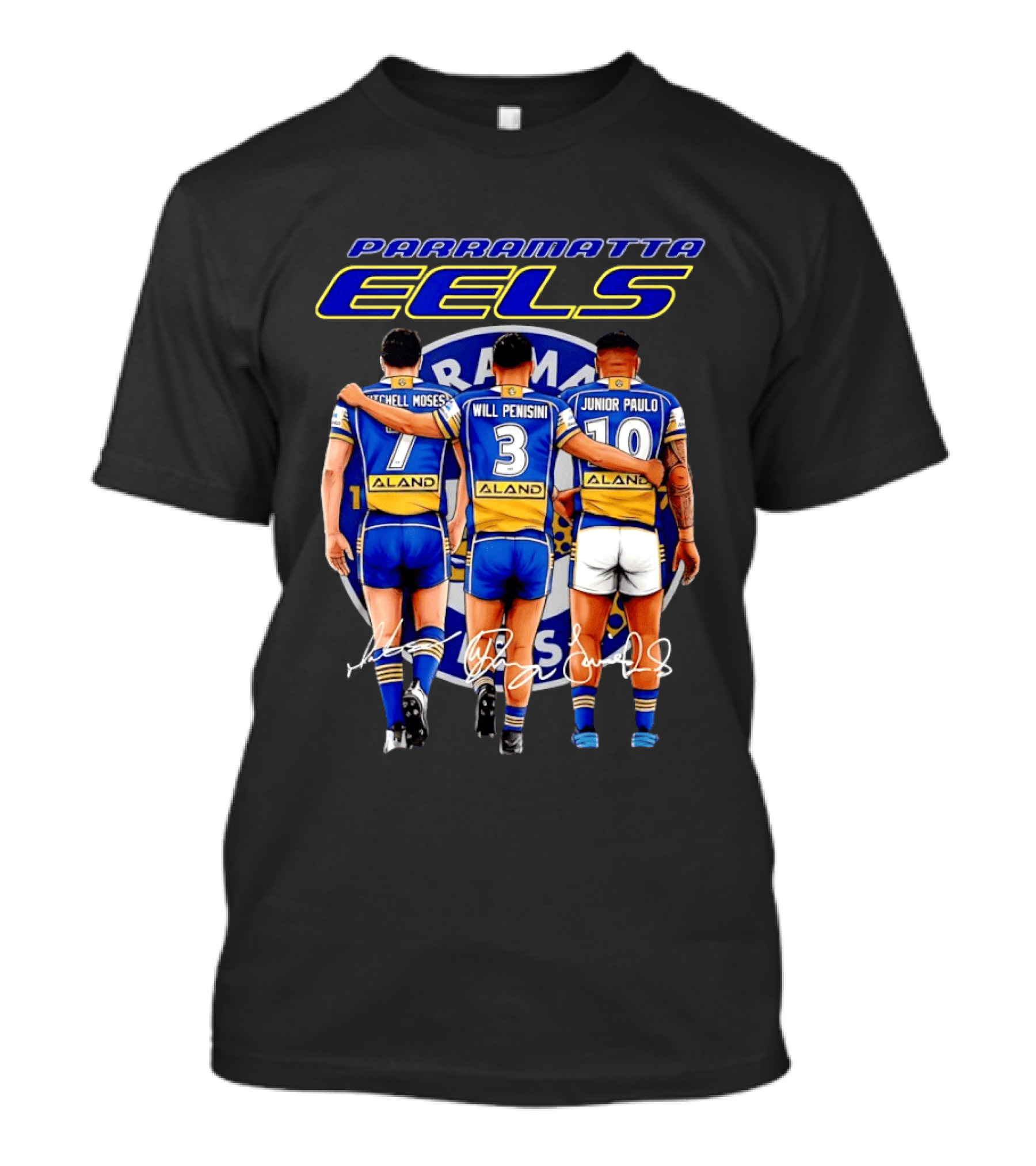 Parramatta Eels Mitchell Moses Will Penisini Junior Paulo Signatures T-Shirt