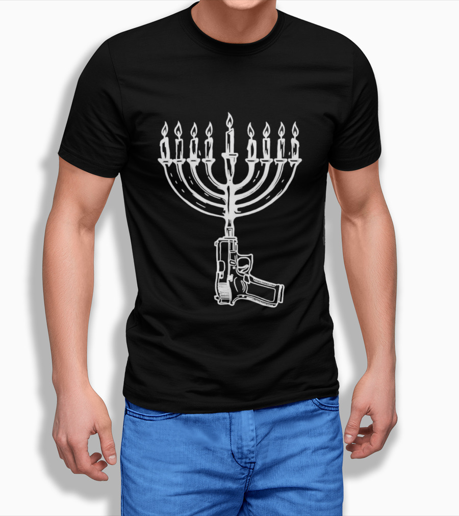 Misfit Patriot Hanukkah Menorah Gun T-Shirt