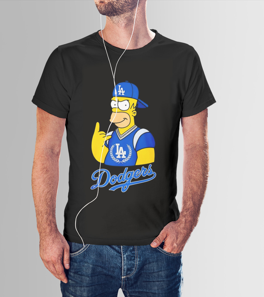 The Simpsons Homer LA Dodgers Rock Hand Gesture Collaboration T-Shirt