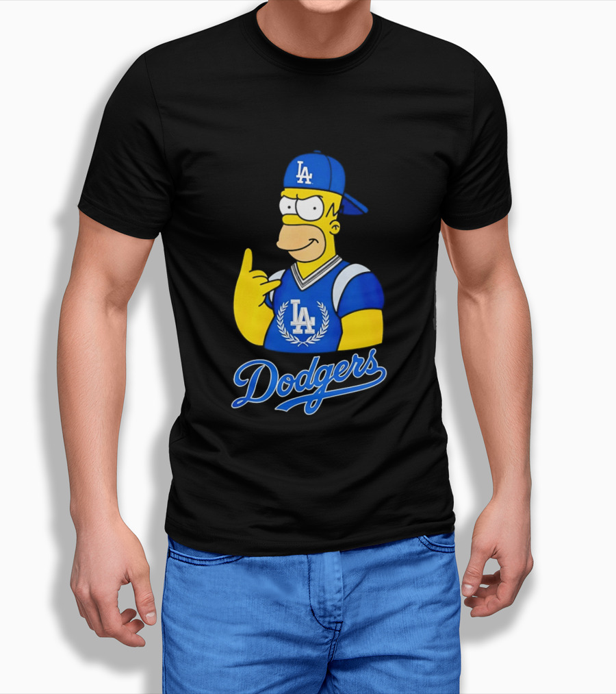 The Simpsons Homer LA Dodgers Rock Hand Gesture Collaboration T-Shirt