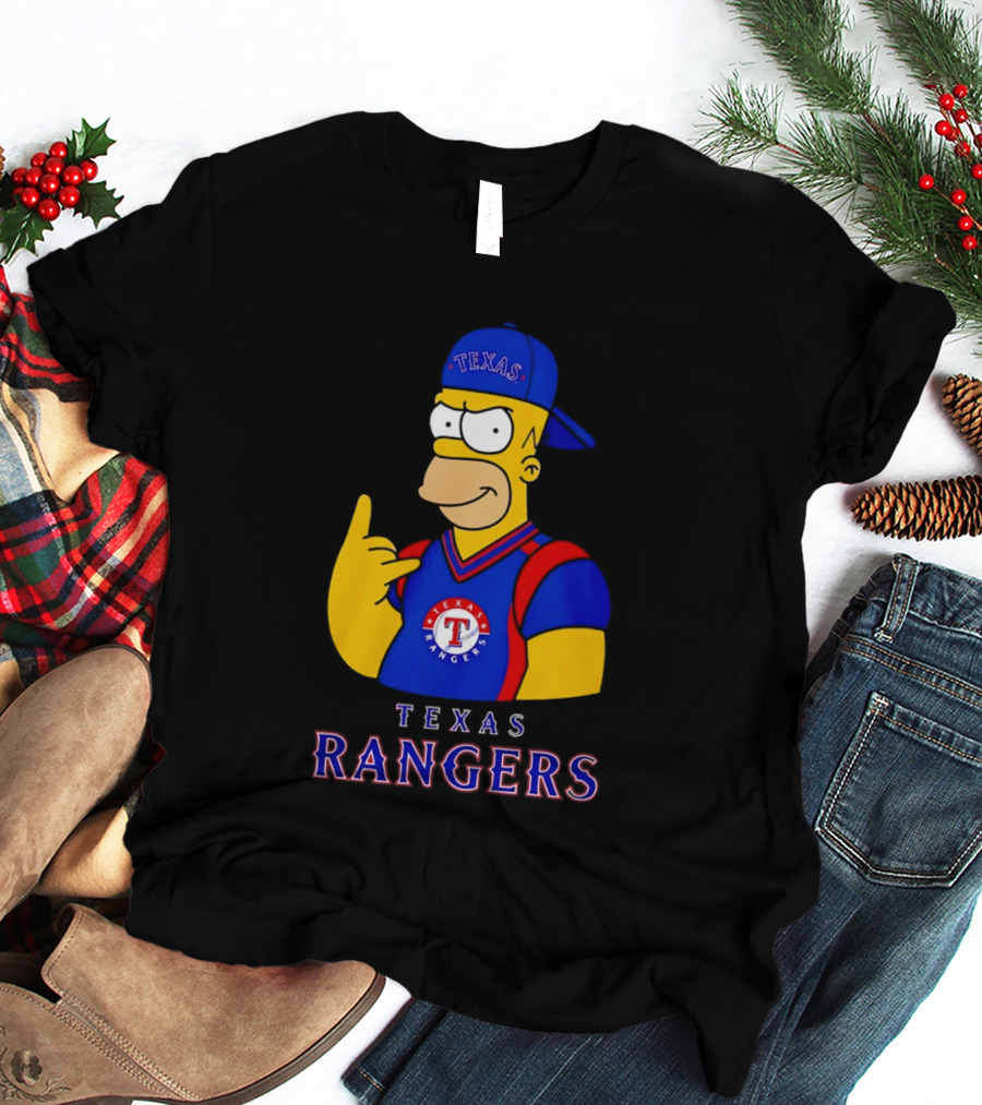 The Simpsons Texas Rangers Rock Hand Homer T-Shirt