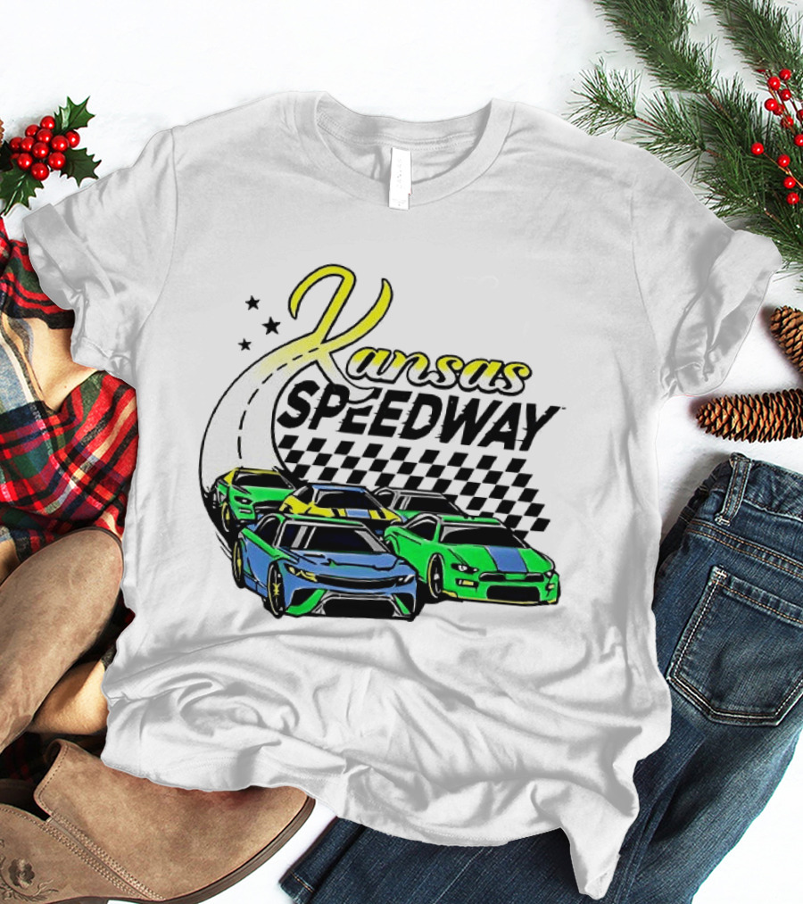 Kansas Speedway Racing Fast Cars And Checkered Flags T-Shirt