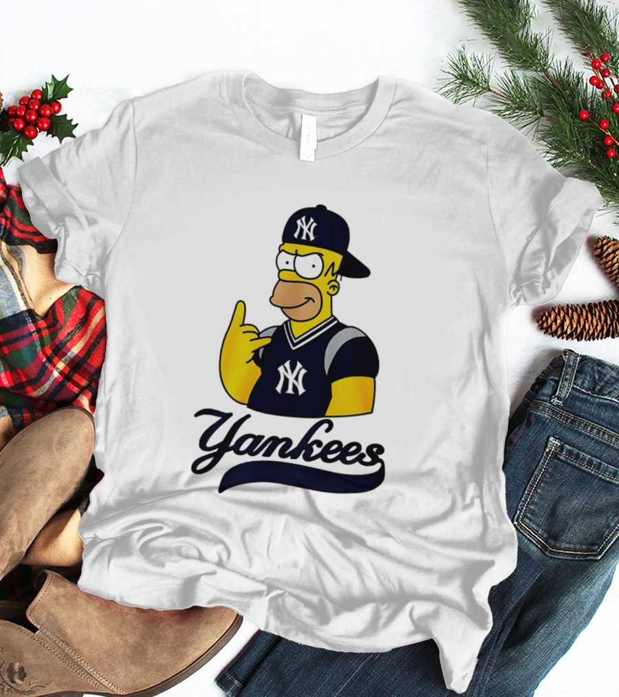 The Simpsons Homer Simpson New York Yankees Baseball Rock Hand Yankees T-Shirt