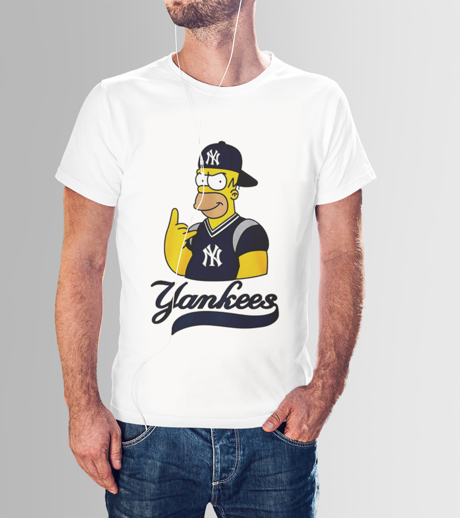 The Simpsons Homer Simpson New York Yankees Baseball Rock Hand Yankees T-Shirt