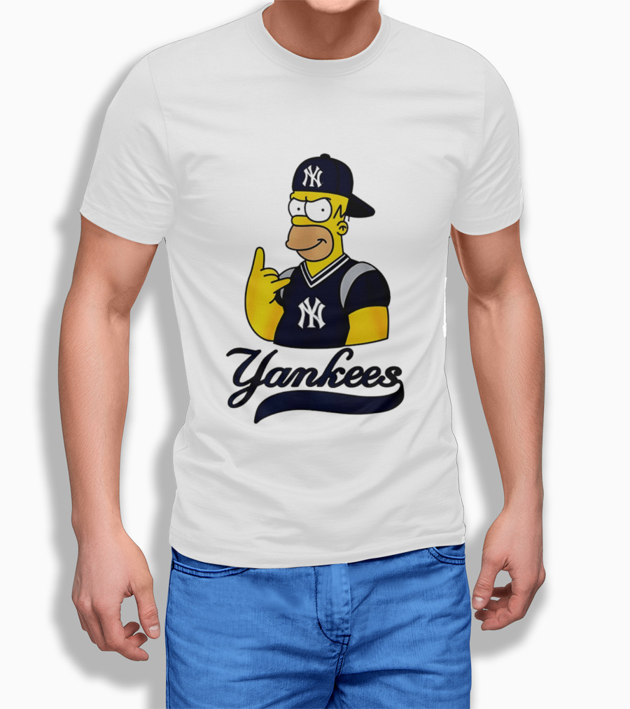 The Simpsons Homer Simpson New York Yankees Baseball Rock Hand Yankees T-Shirt