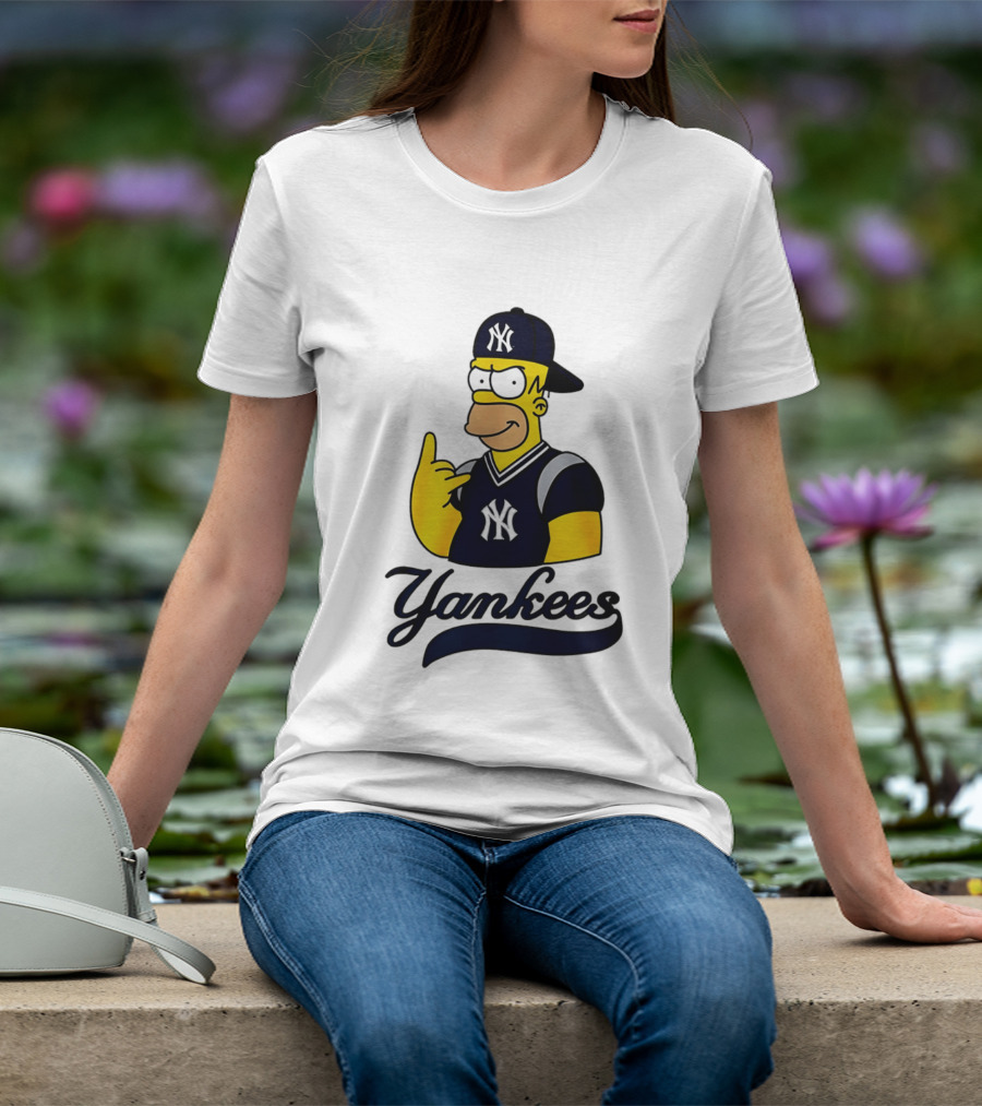 The Simpsons Homer Simpson New York Yankees Baseball Rock Hand Yankees T-Shirt
