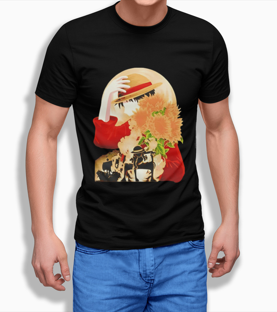 Monkey D. Luffy Red Outfit Straw Hat Sunflower Pirate Adventure T-Shirt