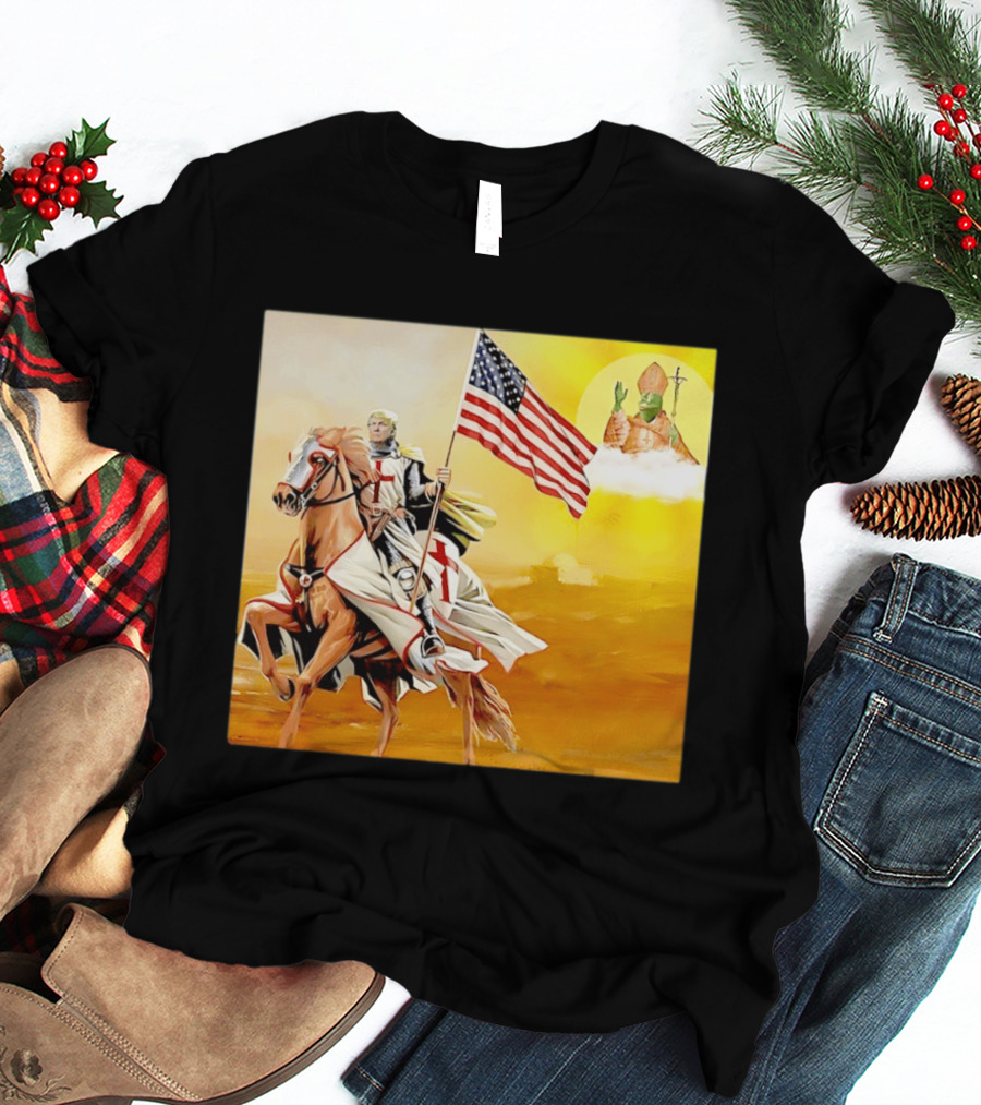 Donald Trump Crusader Knight With American Flag Riding Horse T-Shirt