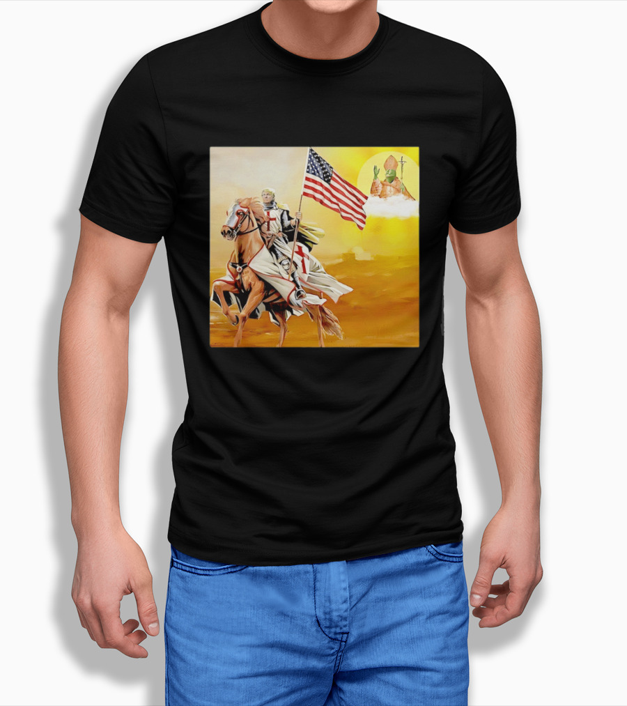 Donald Trump Crusader Knight With American Flag Riding Horse T-Shirt
