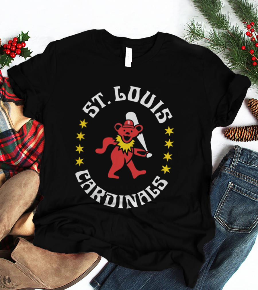 St Louis Cardinals Grateful Dead Bear Baseball Bat Stars T-Shirt