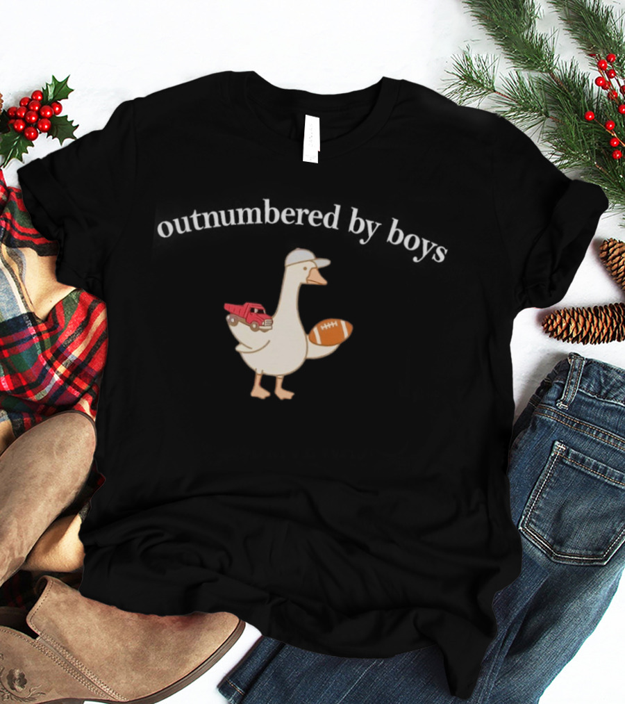 Outnumbered By Boy Mom Goose Football Toy Truck T-Shirt
