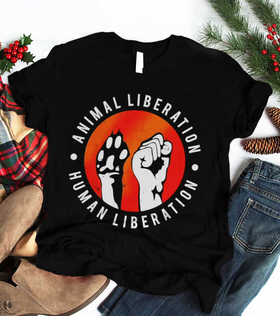 Animal Liberation Human Liberation Paw And Hand Raise T-Shirt
