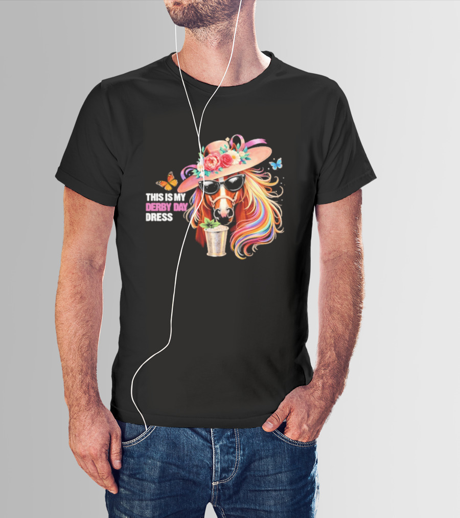 This Is My Derby Day Dress Horse Racing Party Butterfly Rainbow Hat Floral Cocktail T-Shirt