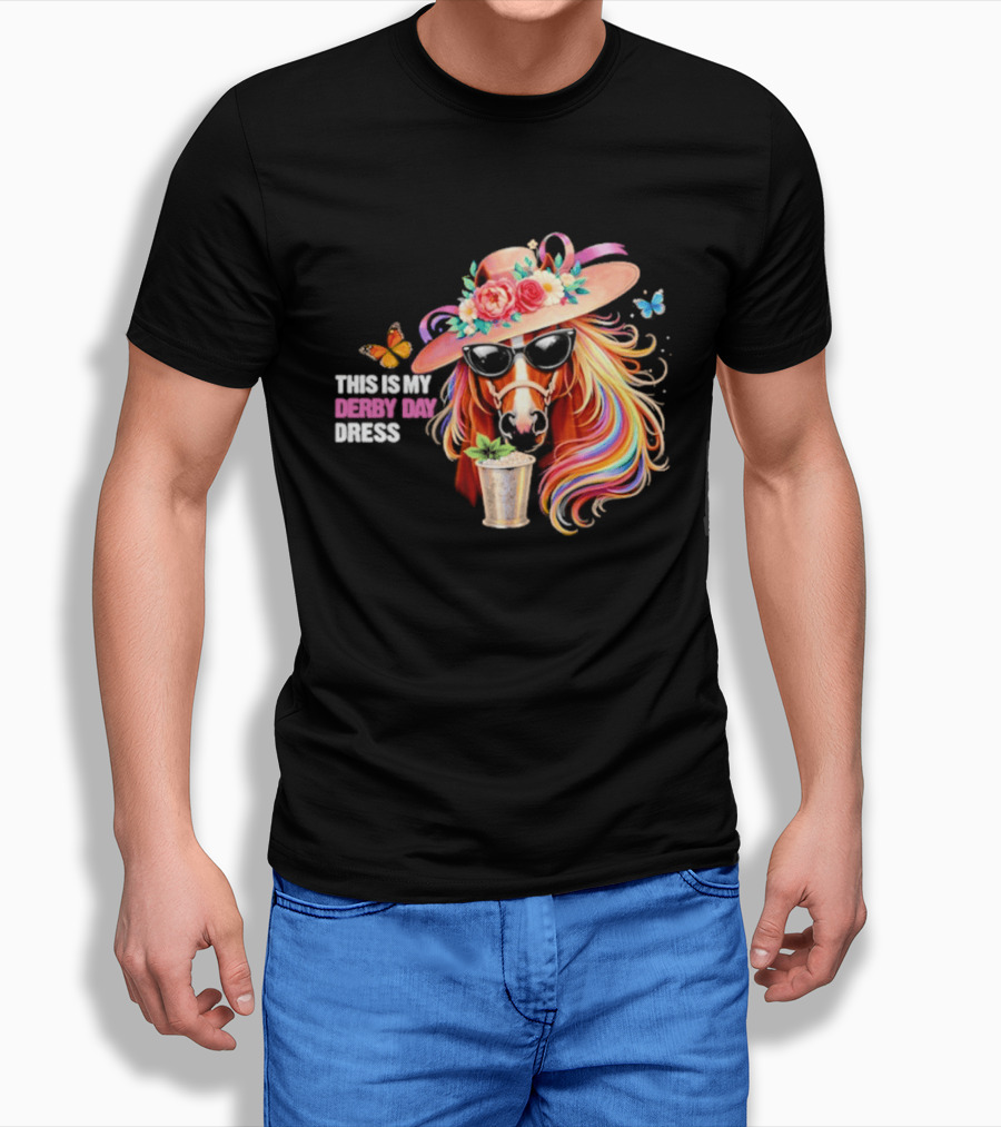 This Is My Derby Day Dress Horse Racing Party Butterfly Rainbow Hat Floral Cocktail T-Shirt