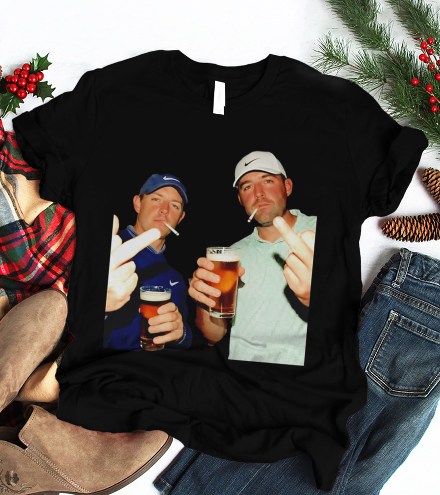 Rory McIlroy Scottie Scheffler Golf Middle Finger Beer Cigarettes T-Shirt