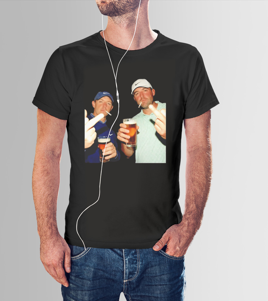 Rory McIlroy Scottie Scheffler Golf Middle Finger Beer Cigarettes T-Shirt