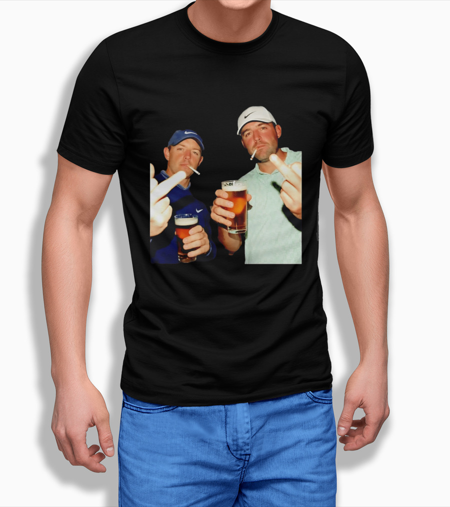Rory McIlroy Scottie Scheffler Golf Middle Finger Beer Cigarettes T-Shirt