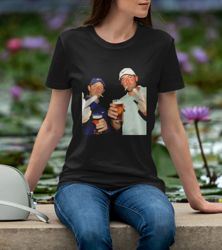Rory McIlroy Scottie Scheffler Golf Middle Finger Beer Cigarettes T-Shirt