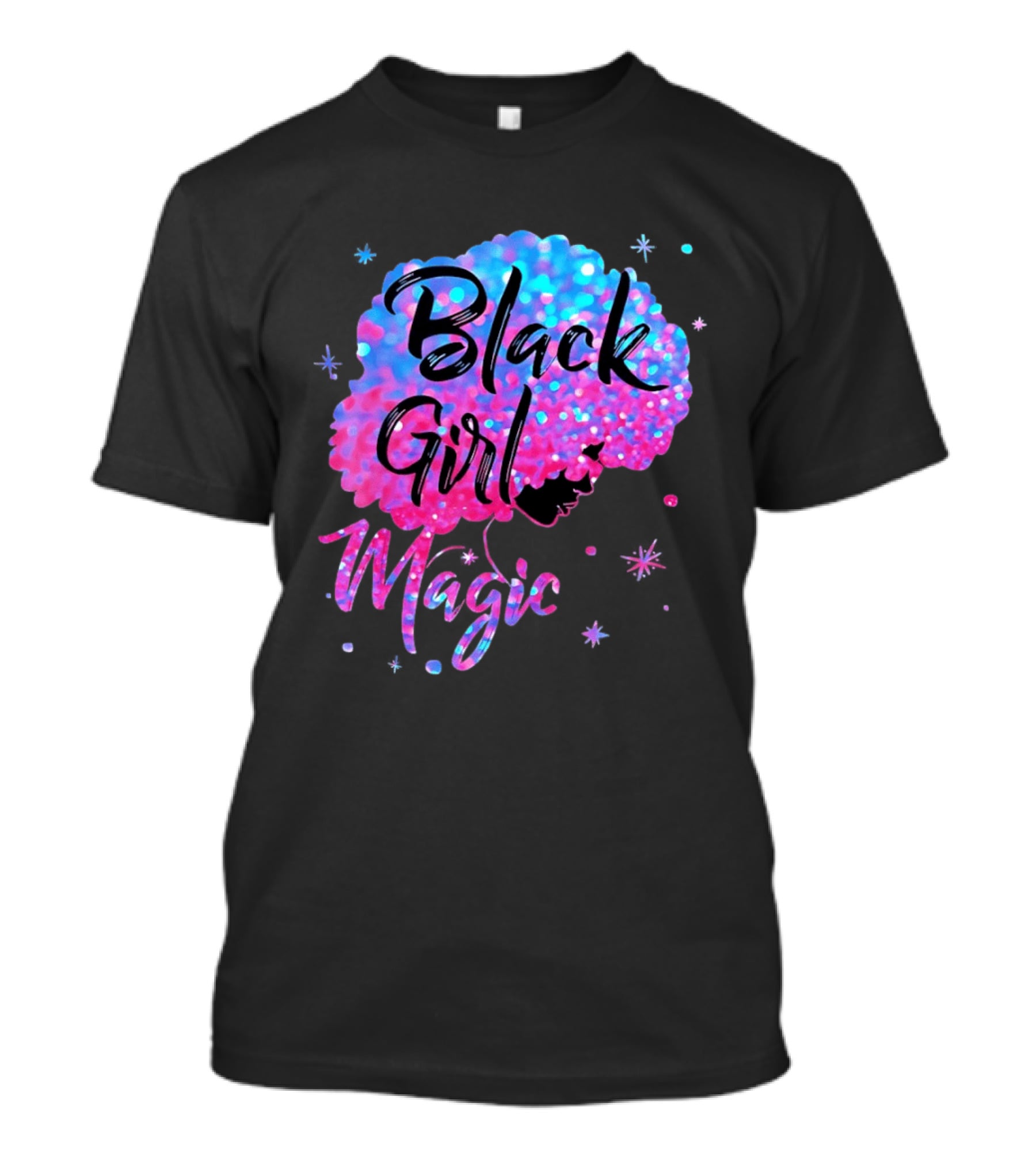 Black Girl Magic Vibrant Neon Glitter Afro T-Shirt