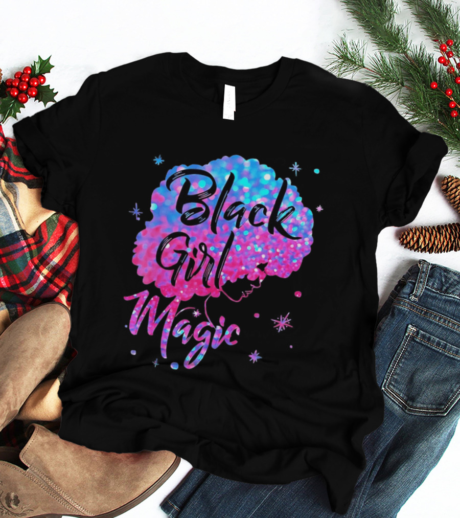 Black Girl Magic Vibrant Neon Glitter Afro T-Shirt