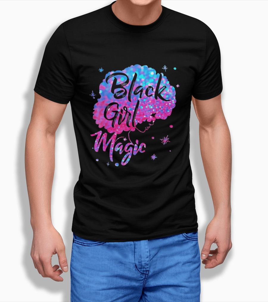 Black Girl Magic Vibrant Neon Glitter Afro T-Shirt
