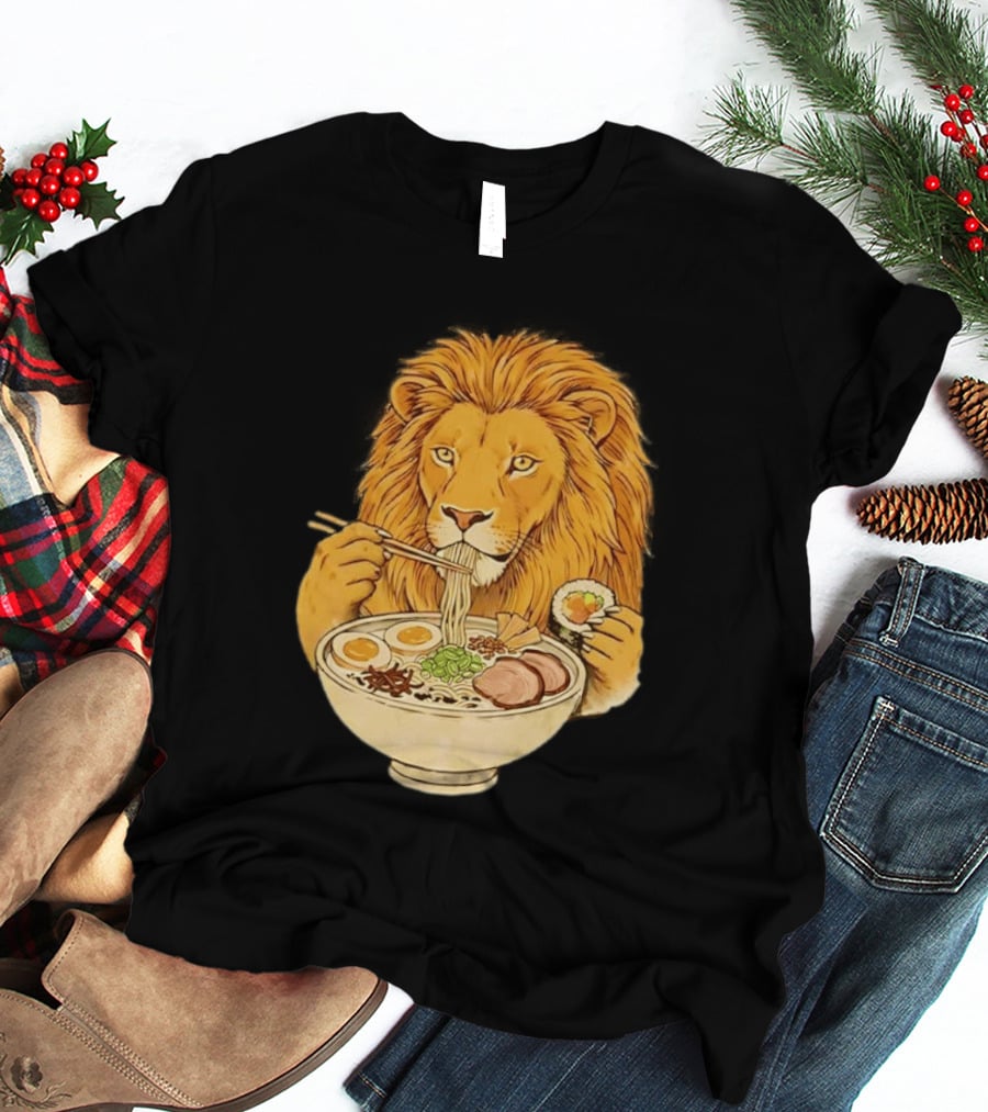 King Lion Eating Ramen Noodles With Sushi Meme T-Shirt