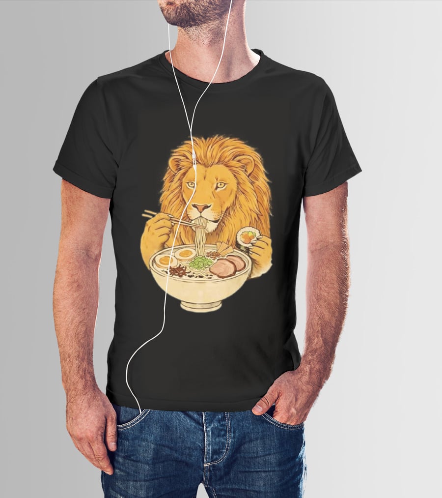 King Lion Eating Ramen Noodles With Sushi Meme T-Shirt