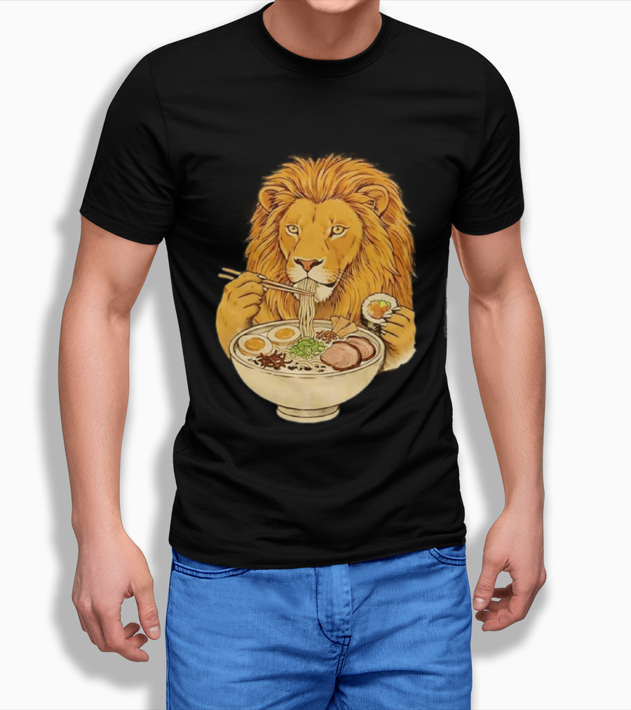 King Lion Eating Ramen Noodles With Sushi Meme T-Shirt