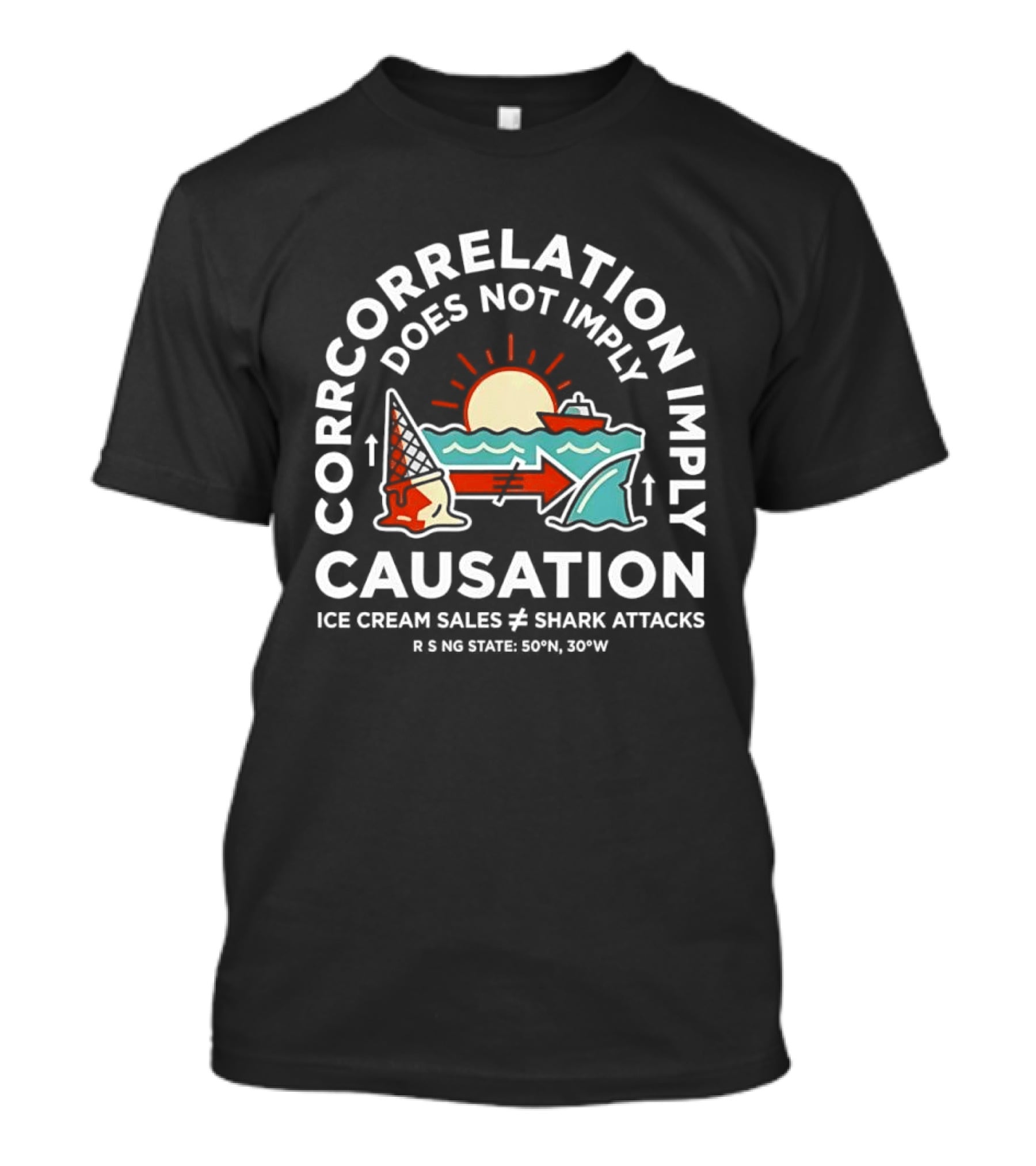 Correlation Does Not Imply Causation Ice Cream Sales Shark Attacks Sun Arrows Waves T-Shirt