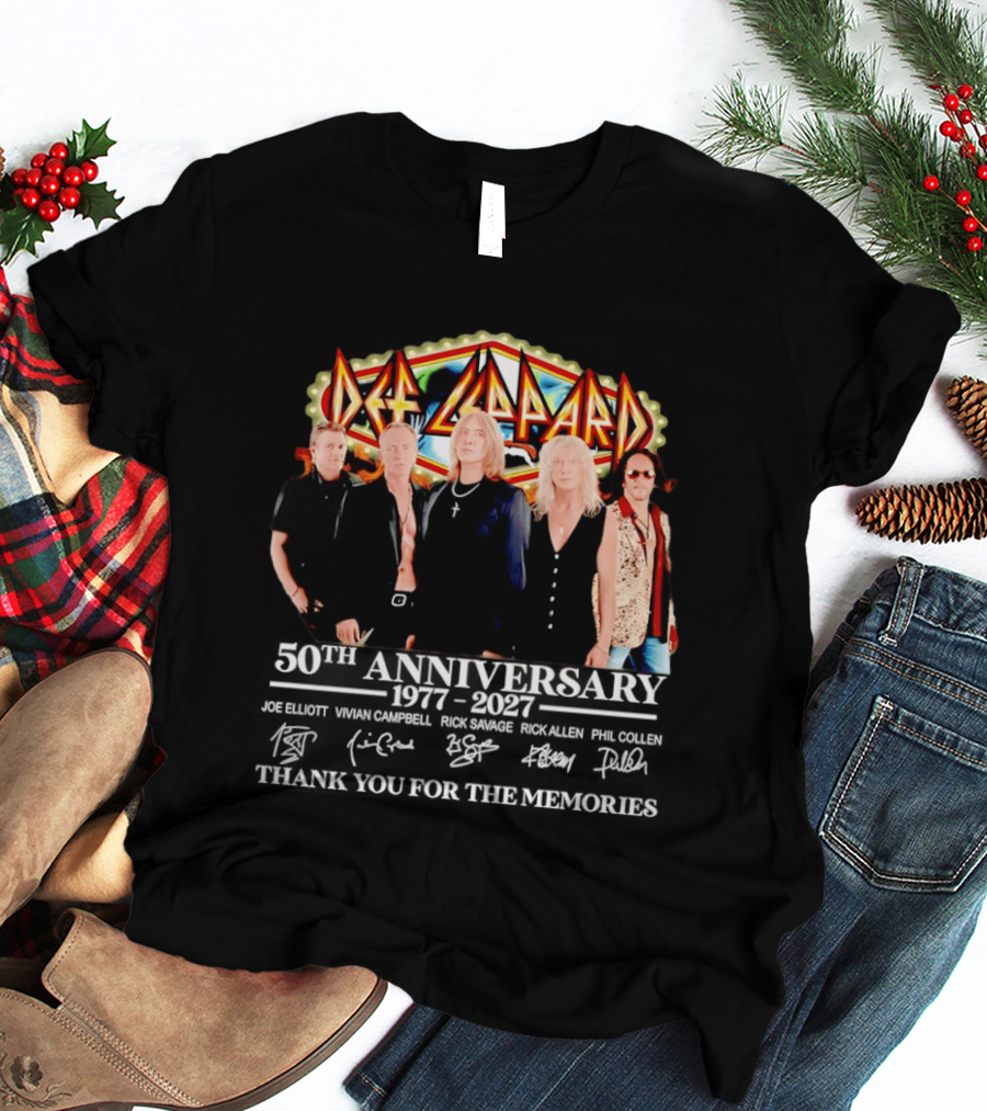 Def Leppard 50th Anniversary 1977 2027 Thank You For The Memories Signatures T-Shirt