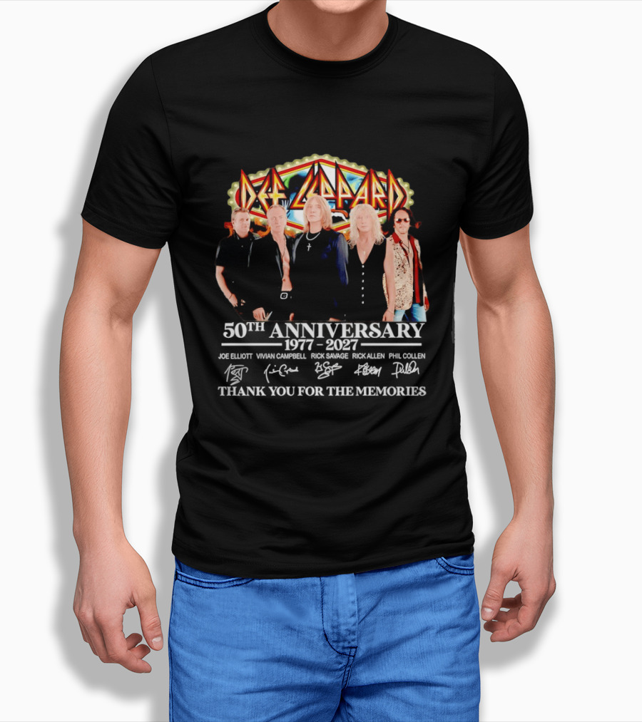 Def Leppard 50th Anniversary 1977 2027 Thank You For The Memories Signatures T-Shirt