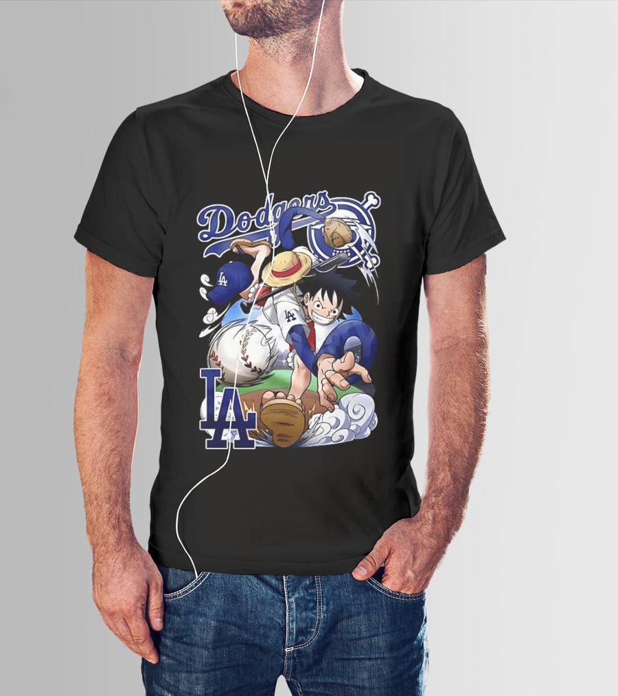 Luffy Los Angeles Dodgers One Piece Anime Crossover MLB Collaboration T-Shirt
