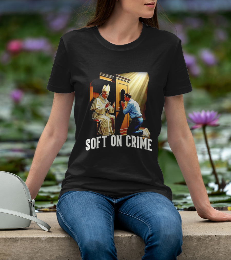 Soft On Crime Confessional Reflection With Penitent And Clergyman T-Shirt