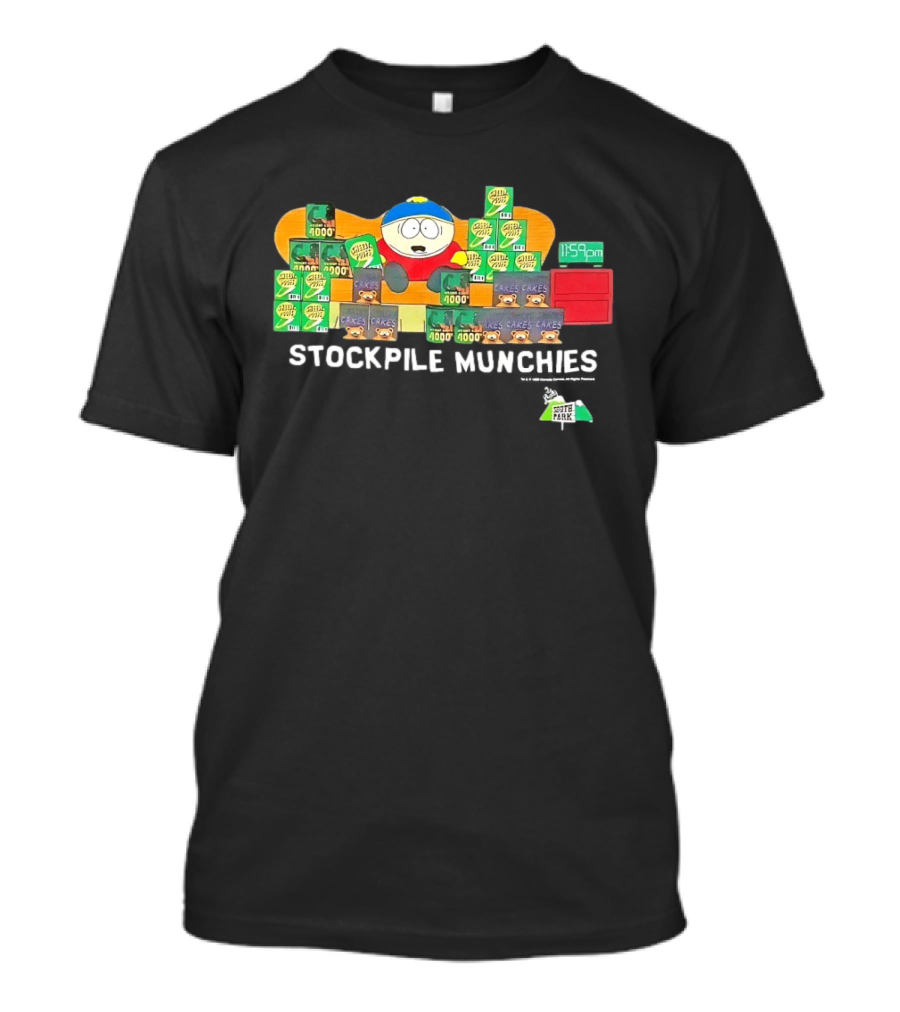 South Park Cartman Stockpile Munchies Cheesy Poofs 1159pm Cakes T-Shirt