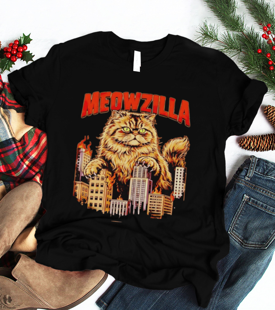 Meowzilla Giant Cat Rampage Over Burning City Skyline T-Shirt