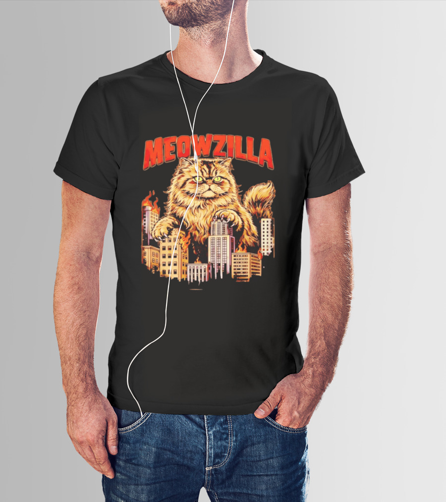 Meowzilla Giant Cat Rampage Over Burning City Skyline T-Shirt