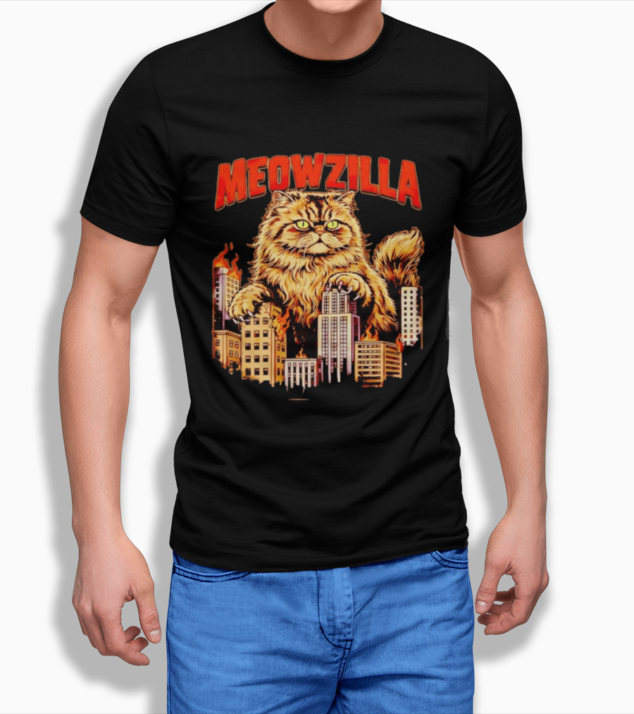 Meowzilla Giant Cat Rampage Over Burning City Skyline T-Shirt
