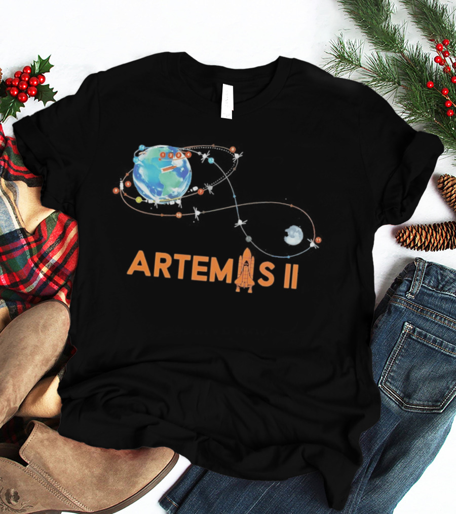 Artemis II Mission Schedule Earth To Moon Trajectory T-Shirt
