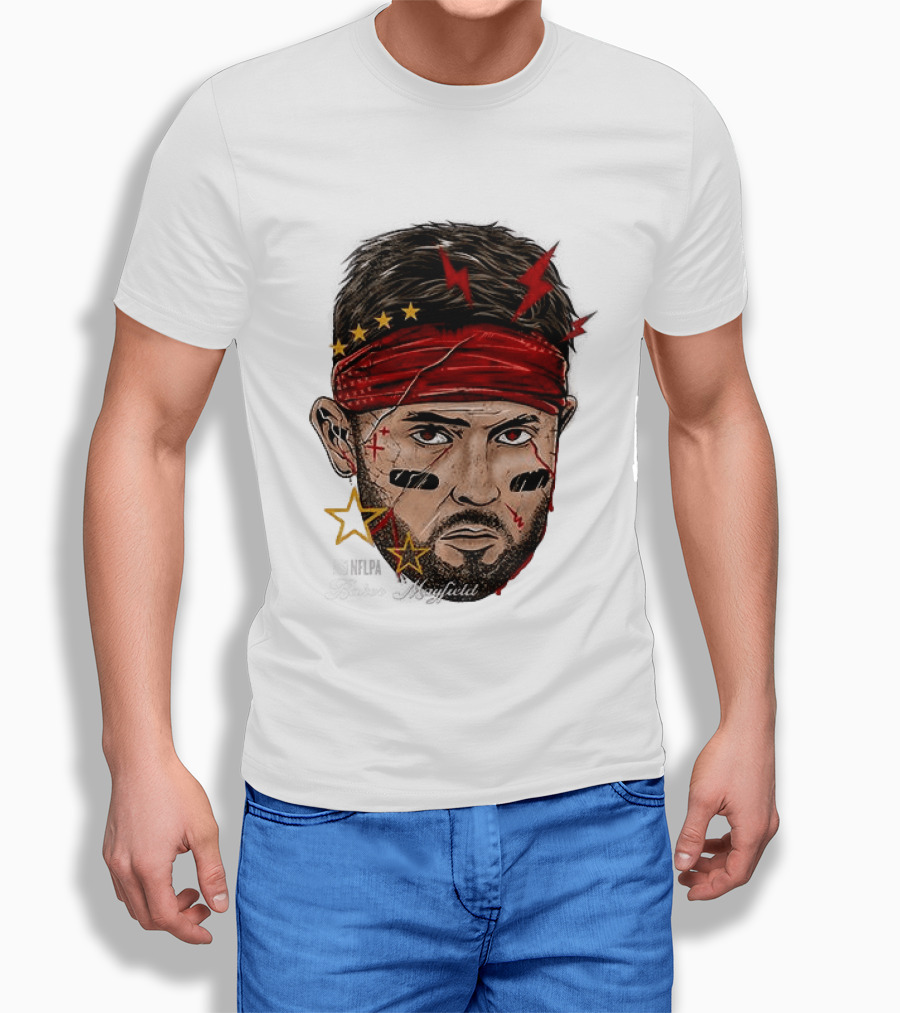 Baker Mayfield Red Bandana Star Lightning Face Paint T-Shirt