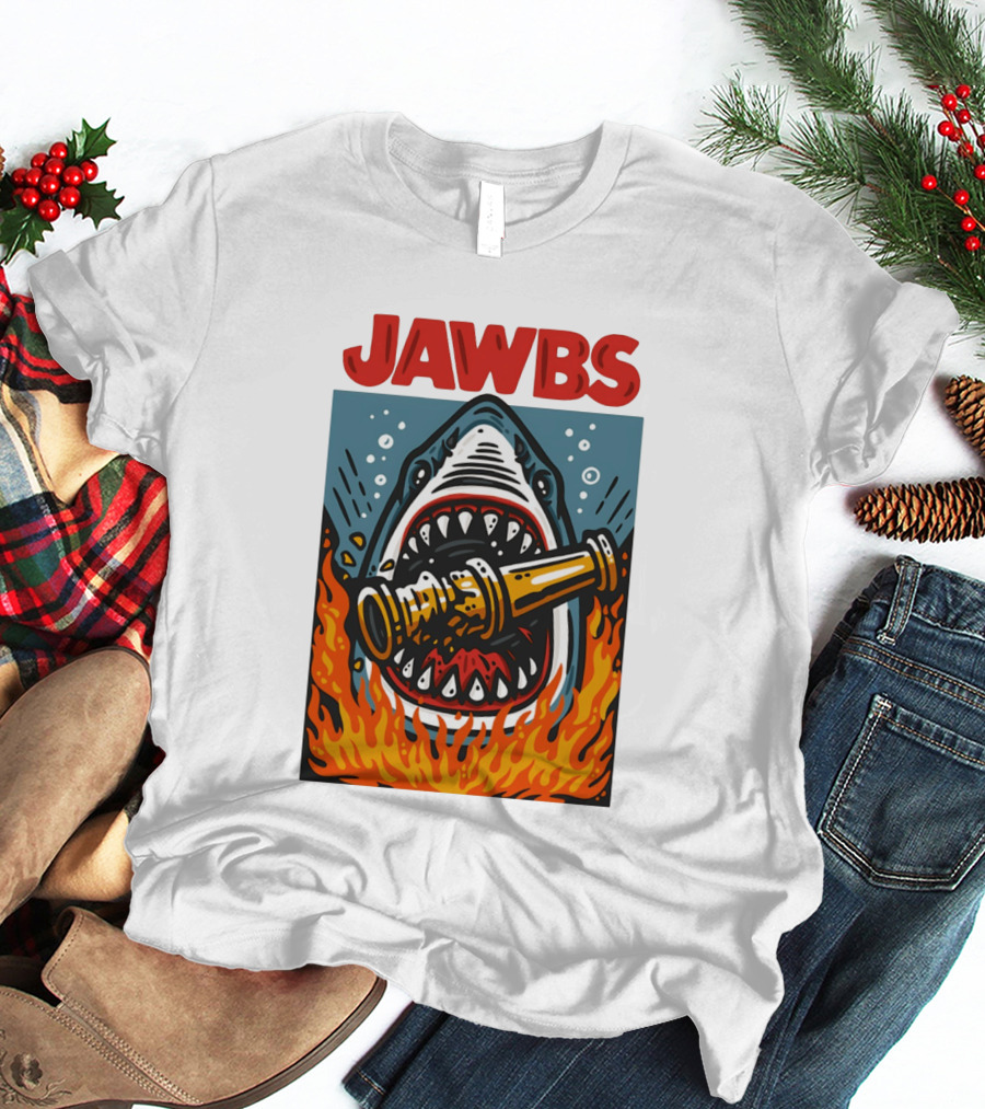 JAWS Jawbs Shark Biting Fire Hose Surrounded By Flames T-Shirt