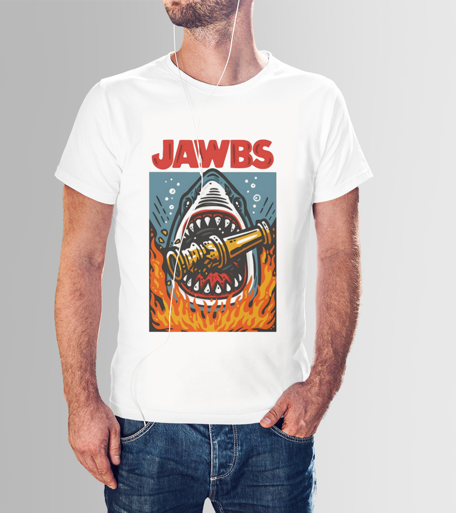 JAWS Jawbs Shark Biting Fire Hose Surrounded By Flames T-Shirt