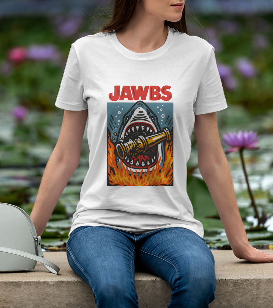 JAWS Jawbs Shark Biting Fire Hose Surrounded By Flames T-Shirt