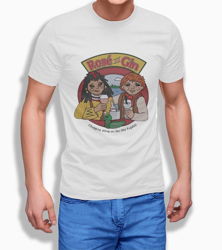 Rose And Gin Nostalgic Cartoon Duo With Drinks And Toy Duck T-Shirt