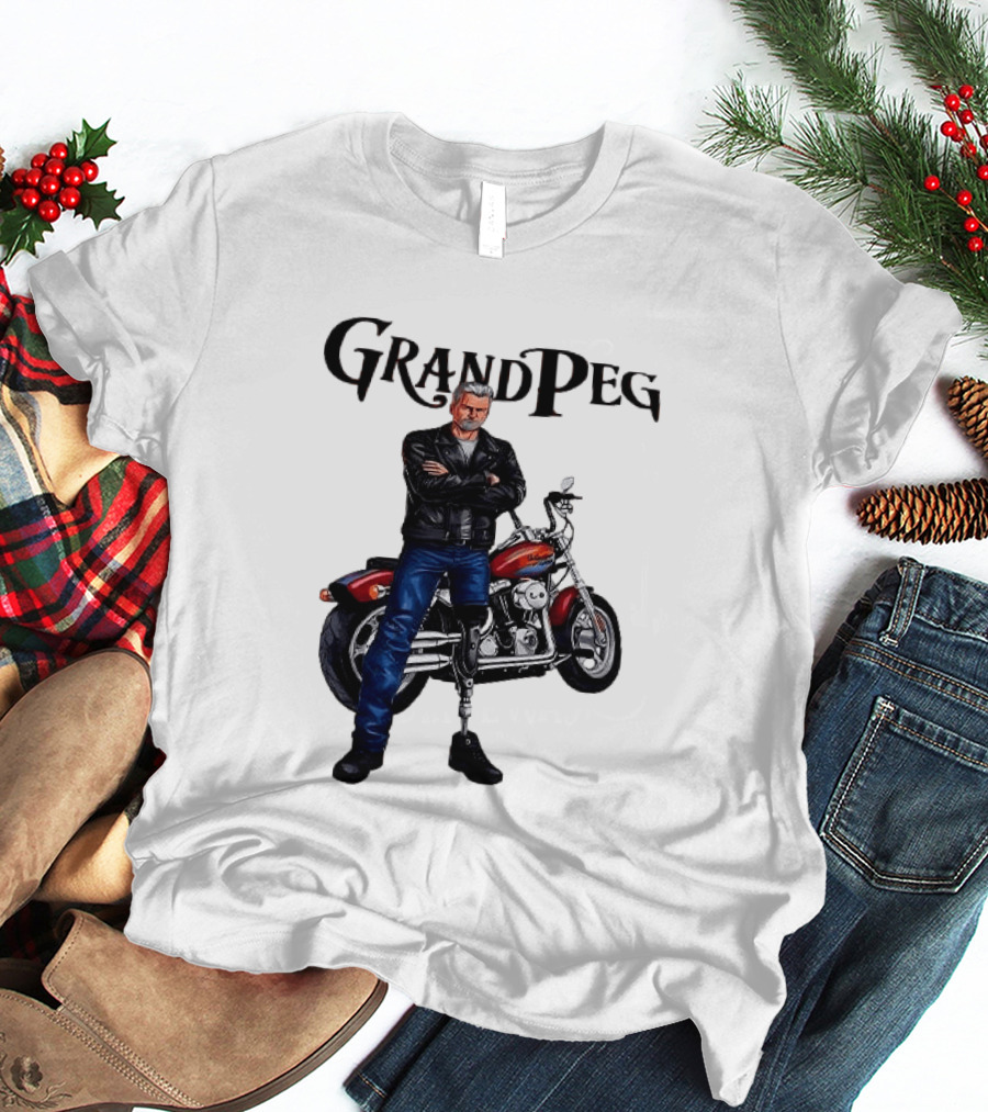 Grand Peg Biker With Motorcycle And Leather Jacket T-Shirt