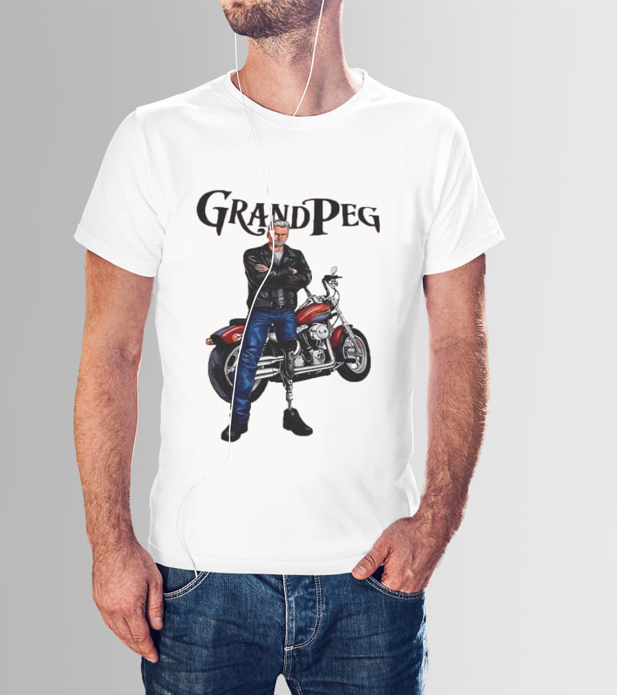 Grand Peg Biker With Motorcycle And Leather Jacket T-Shirt