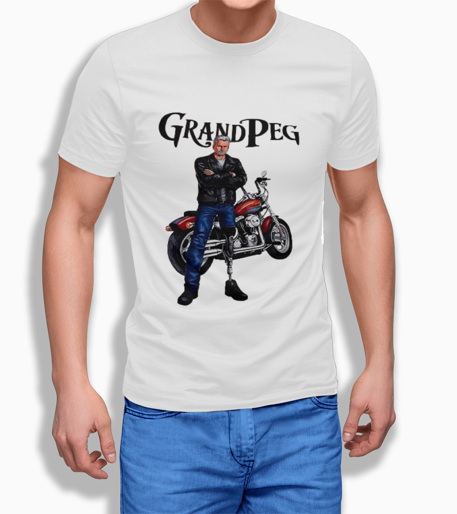 Grand Peg Biker With Motorcycle And Leather Jacket T-Shirt